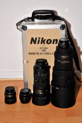 Nikon AF 10,5mm 2.8 Fisheye
Nikon AF 50mm 1.8 D
Nikon AF 80-200mm 2.8
Nikon AF-I 300mm 2.8